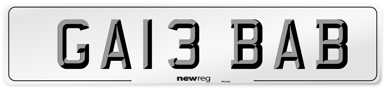 GA13 BAB Number Plate from New Reg